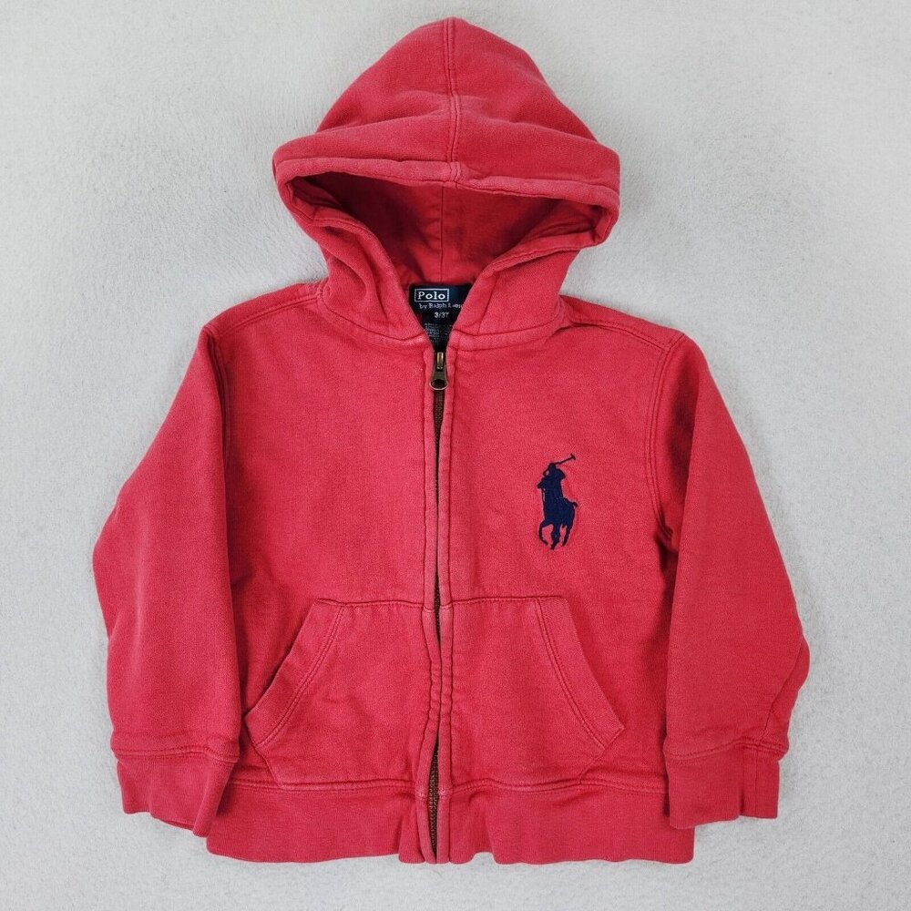 Polo Ralph Lauren Jacket Boys 3T Toddler Faded Red Big Pony Full Zip Hoodie
